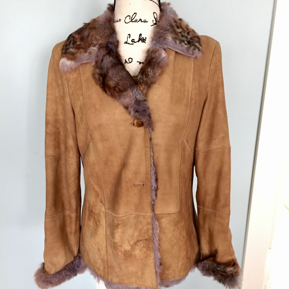 Cache Suede Fur Boho Double Breasted Jacket Coat women’s size Medium